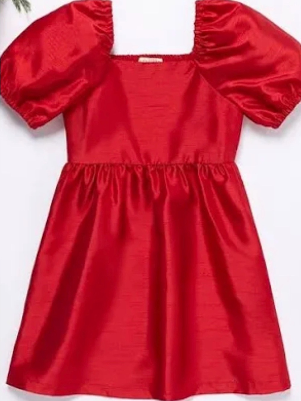 Copper Key Red Puff-Sleeve Square Neck Dress for Girls